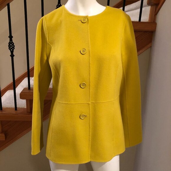 Talbots Double-Face Wool Jacket w Collarless 4 Button Closure Yellow Size 6 - Picture 1 of 6